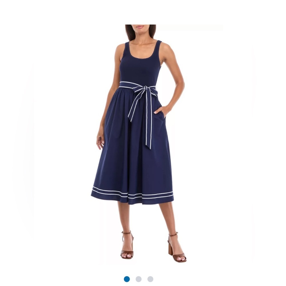 Vineyard Vines Women's Poplin Rib Mix Midi Dress size S Navy Preppy Country Club